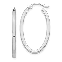 14K White Gold Large Oval Hoop Earrings