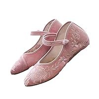 Soft Comfortable Women Jacquard Cotton Pointy Toe Jane Flats Retro Chinese Style Ladies Embroidered Walking Shoes