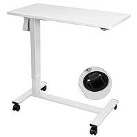 TOPSKY Electric Height Adjustable Overbed Bedside Table with Wheels for Home Office Use (White + White Frame)