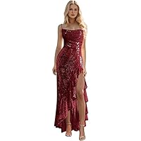 Mermaid Prom Dresses 2024 Sequin Spaghetti Straps Formal Dresses for Women with Side Slit