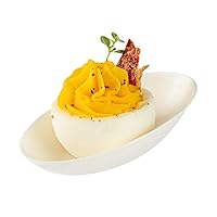 Pulp Safe No PFAS Added 3.2 x 2.1 Inch Tasting Dishes 100 Disposable Dishes - Home Compostable Microwavable And Freezable White Bagasse Food Dishes Egg Shape For Appetizers