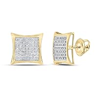 Yellow-tone Sterling Silver Mens Round Diamond Kite Square Earrings 1/6 Cttw