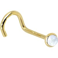 Body Candy Solid 14k Yellow Gold 2mm Rainbow Moonstone Right Nose Stud Screw 20 Gauge 1/4