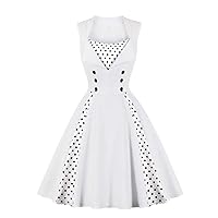QY Women's Plus Size 50s Vintage Classic Polka Dot Swing Pinup Rockabilly Dress (Medium, White)