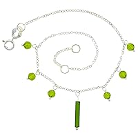 Sterling Silver Anklet Natural Stone Peridot Beads, adjustable 9-10 inch