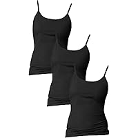 Hanes Women`s Stretch Cotton Cami with Built-in Shelf Bra Set of 3 L, Black