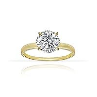 925 Sterling Silver 1.0-3.0 Carats Round Brilliant Cut Cubic Zirconia Solitaire Engagement Bridal Wedding Statement Band Ring for Women, Silver & Yellow Gold Flashed Sterling Silver