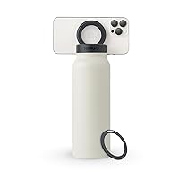 Insulated Water Bottle for iPhone w/Magnetic Phone Mount - Stainless Steel Water Bottle w/Tripod Phone Holder - Hot 12H, Cold 24H, 360° Rotate - Ivory 24oz
