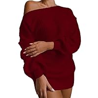 XJYIOEWT Womens Dresses Summer 2023, Fashion Women Sexy Solid Sleeve Off Shoulder Long Sleeves Sweater Dress V Neck Poc