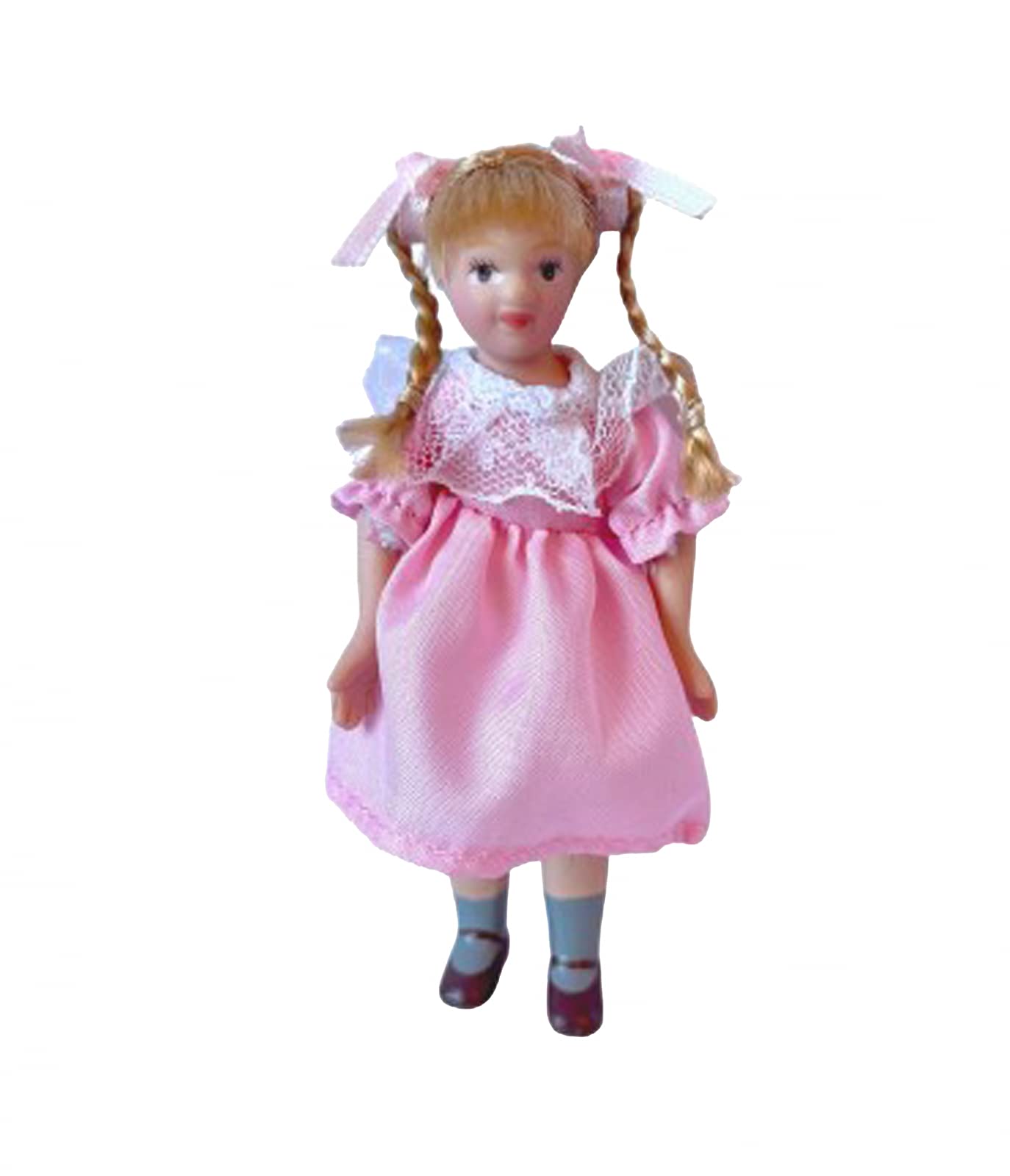 Melody Jane Dolls Houses Dollhouse Little Girl in Traditional Pink Dress Porcelain 1:12 Scale People
