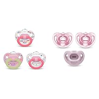 NUK Orthodontic Pacifier Value Pack with Glow-in-Dark, Girl, 6-18 Months, 3 Count and 0-6 Months, 3 Count