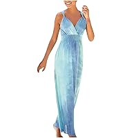Ladies Slim Bohemian Resort Style Long Printed V-Neck Sleeveless Dress(B)