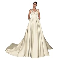 Women's Spaghetti Straps Prom Dresses Long A-line Satin Formal Evening Ball Gowns Beige