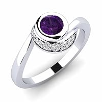 Sterling Silver 925 Amethyst Round 6.00mm Promise Ring With Rhodium Plated | Beautiful Promise Design Ring For Woman's And Girls