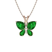 Diamondere Lab-Grown and Certified Gemstone and Diamond Butterfly Petite Necklace in 14k White Gold | 1.04 Carat Pendant with Chain