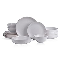 Stone Lain Lauren Modern Stoneware 16-piece Round Dinnerware Set, Plates and bowls Set, Dish set for 4, Off White