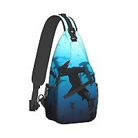 Hammerhead Sharks Print Crossbody Backpack Shoulder Bag Cross Chest Bag For Travel, Hiking Gym Tactical Use