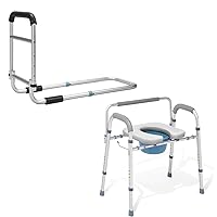 OasisSpace Bed Rail - Bedside Fall Prevention Grab Bar Mobility Aid for Elderly Seniors, Handicap 20” Teak Folding Shower Seat Bench, Medical Wall Mounted Fold Down Shower Seat