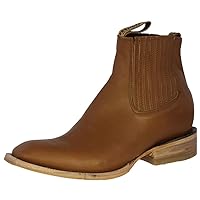 Mens Honey Brown Chelsea Ankle Boots Leather Cowboy Western Square
