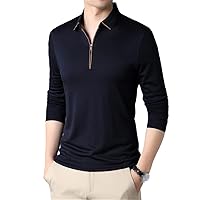 Warm Polo Shirt Men Autumn Winter Long Sleeve Thermal T-Thirt Solid Casual Zipper Collar