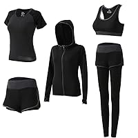 5 PCS Workout Sets for Women Yoga Running Outfit Athletic Gym Exercise Clothes Activewear Sets Tracksuit
