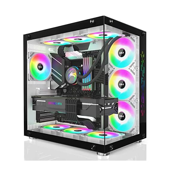 GIM ATX Mid-Tower PC Case Black 10 Pre-Installed 120mm RGB Fans Gaming PC  Case 2 Tempered Glass Panels Gaming Style Windows Computer & Desktop Case