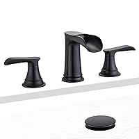 Matte Black Bathroom Faucet,8 inch Widespread Bathroom Faucet 3 Hole,Sanliv Waterfall Bathroom Sink Faucet,Two Handle Vanity Faucets for Sink 3 Hole with Pop Up Drain and Water Supply Lines