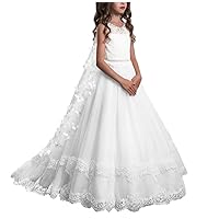 Lace Flower Girls Dresses Girls First Communion Dress Princess Wedding with Butterfly