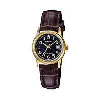 Casio #LTP-V002GL-1B Women's Gold Tone Leather Band Easy Reader Dial Date Watch