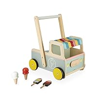 Janod - Janod - Wooden Pull-Along Ice Cream Cart/Trolley - 4 Ice Creams Included - Silent Wheels - Anti-Tip System - FSC-Certified - Water-Based Paint - 1 Year, J08049