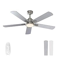 warmiplanet 52 Inch Indoor Ceiling Fans with Lights and Remote Control, DC Slient Motor, Dimmable, Reversible, Timmer, 3 CCT, Brushed Nickel