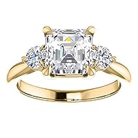 925 Silver, 10K/14K/18K Solid Gold Moissanite Engagement Ring, 3.5 CT Asscher Cut Handmade Solitaire Ring Diamond Wedding Ring for Woman, Birthday Gift, VVS1 Colorless