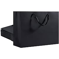 Umoonfine Gift Wrap Bag, 12 Pack Extra Large Black Paper Bags with Ribbon Handles, 15.7x5.9x12 Inches, Reusable for Shopping, Wedding, Party