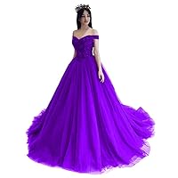 Women's Off Shoulder Tulle Quinceanera Dresses Beaded Birthday Party Sweet 16 Dress