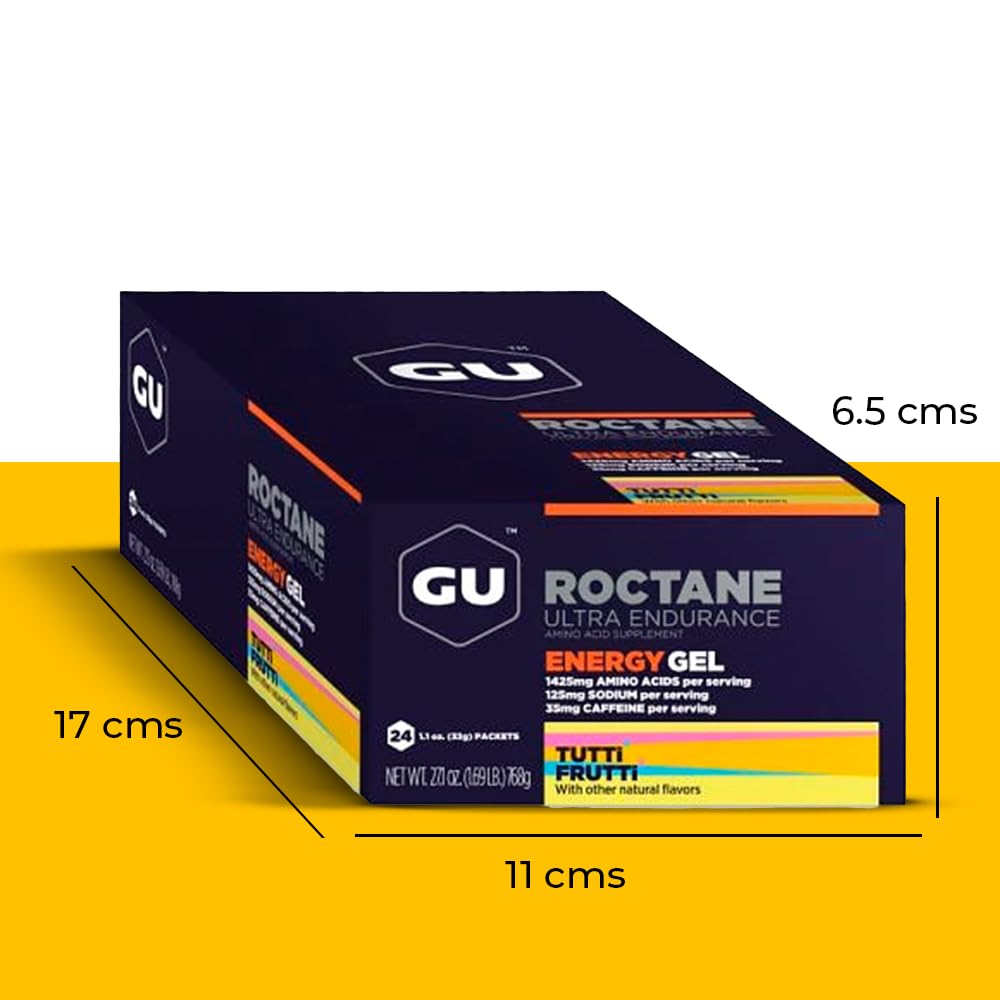GU Energy Roctane Ultra Endurance Energy Gel, Quick On-The-Go Sports Nutrition for Running and Cycling, Tutti Frutti (24 Packets)
