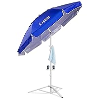 AMMSUN Portable Umbrella with Stand, 6.5ft Sun Shade Umbrella with Stand, Premium Lightweight Standing Umbrella for Sporting Games, Instant Sun Protection Patio Umbrella, Easy to Carry, Blue