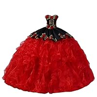 Vingate Floral Flowers Emroidery Quinceanera Dresses Ruffles Ball Gown Sweet 16 Prom Party Dresses