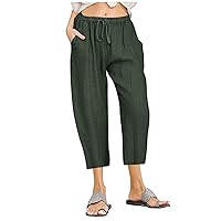 SNKSDGM Women Summer High Elastic Waisted Linen Palazzo Pants Wide Leg Long Dressy Yoga Pant Trousers with Pockets