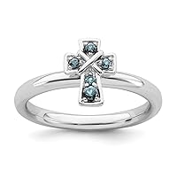 2.25mm 925 Sterling Silver Rhodium Aquamarine Religious Faith Cross Ring Jewelry for Women - Ring Size Options: 10 5 6 7 8 9