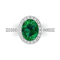 Clara Pucci 3.42ct Oval Cut Solitaire with Accent Halo Simulated Green Emerald Designer Wedding Anniversary Bridal Ring 14k White Gold