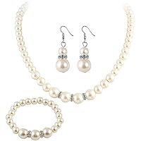 Pearl crystal necklace earring bracelet set for Women wedding Bridal jewelry