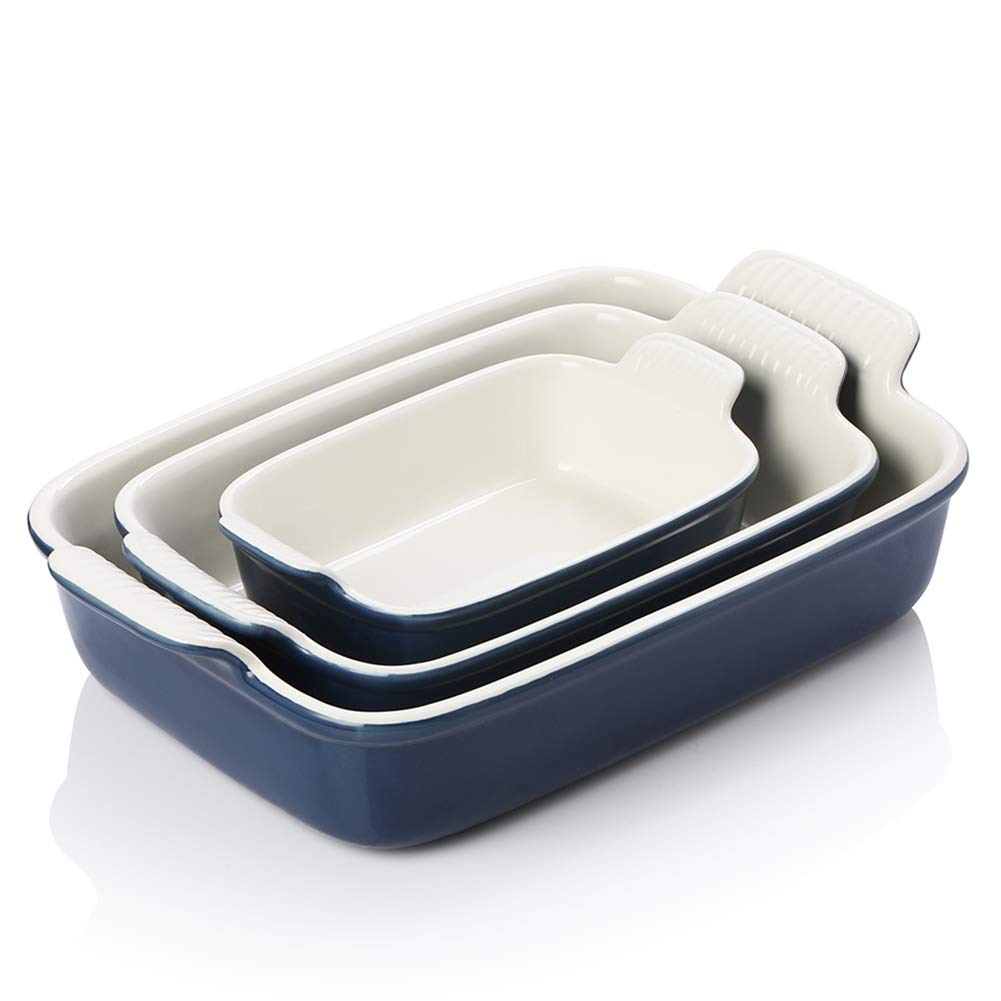SWEEJAR Porcelain Bakeware Set for Cooking, Ceramic Rectangular Baking Dish Lasagna Pans for Casserole Dish, Cake Dinner, Kitchen, Banquet and Daily Use, 13 x 9.8 inch(Navy)