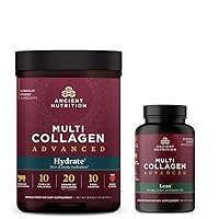 Ancient Nutrition Multi Collagen Advanced Powder Hydrate, Mixed Berry, 30 Servings + Multi Collagen Advanced Capsules Lean, 90 Count