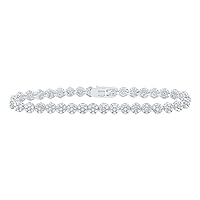 The Diamond Deal 10kt White Gold Womens Round Diamond Cluster Link Fashion Bracelet 4-3/8 Cttw