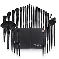 Professional Makeup Brush Set with Eco-Friendly Wooden Handles and Bag Black