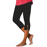 Rvidbe Capris Leggings for Women High Waisted Leggings Casual Summer Beach Pants Workout Stretchy Hollow Capris Leggings