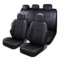 Premium PU Leather Car Seat Cover Full Set in 11pcs Universal Fit for Most Cars SUVs Trucks Vans Airbag Compatible Black
