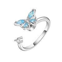 ? Butterfly Zircon Adjustable Handmade 925 Sterling Silver Spinning Ring C2512
