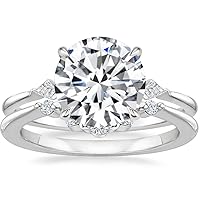 Moissanite Engagement Ring Set, 5 CT Round Cut, Sterling Silver, Eternity Band Design