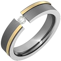 Ora titanium & 14K gold ring with round cut .10 ct diamond comfort fit 5mm wide wedding band
